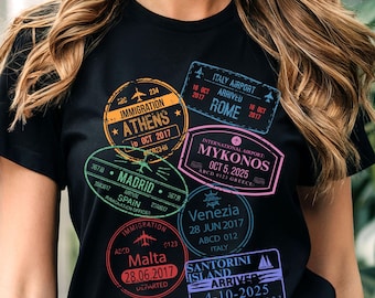 World Traveler T-Shirt – Passport Stamps Graphic Tee for Adventure Lovers, Group Cruises and Vacations