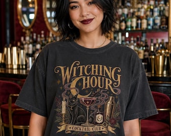 Witching Hour Cocktail Club Shirt & Sweatshirt, Comfort Colors Witchy Halloween Apparel, Vintage Cocktail Tee
