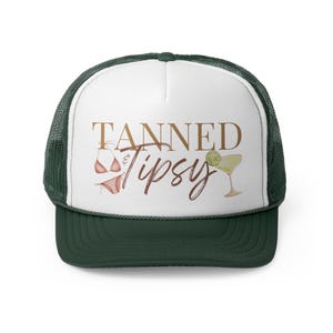Tanned and Tipsy Trucker Hat - Trendy Beach & Cocktails Vacation Hat, Tanned Tipsy and Tequila also available