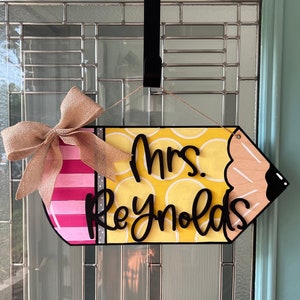 Personalized Teacher Pencil Door Hanger, Sign, 3D  teacher sign, classroom decor,  graduation gift ,back to school, teacher appreciation