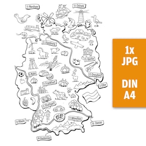 Immagine da colorare mappa della Germania, download, pagina da colorare, mappa della Germania, JPG, file digitale stampabile da stampare e colorare
