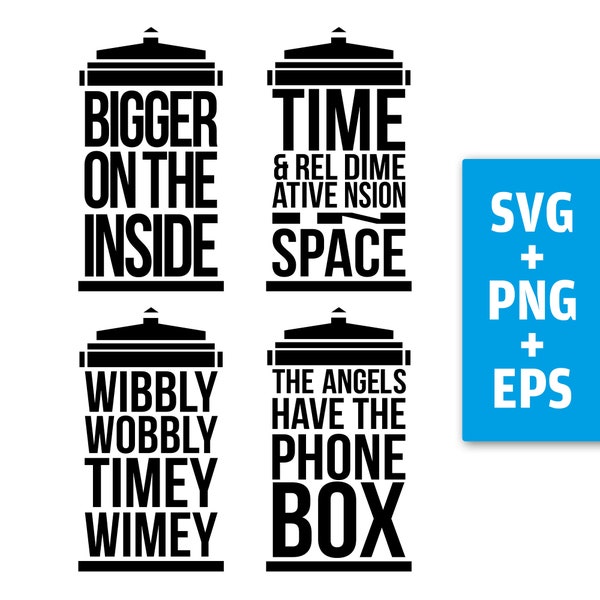 Plotter file, Cricut, print file, SVG EPS PNG, Bigger on the inside, Police Box, Wibbly Wobbly, Time and Dimension, Download