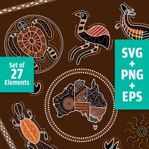 Ensemble, fichier d’impression, SVG EPS PNG, design aborigène, art australien, téléchargement de peinture par points des Premières Nations