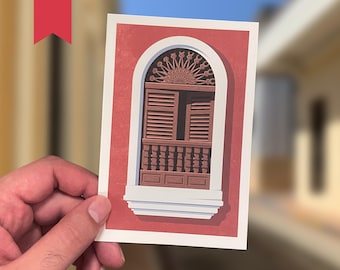 Viejo San Juan Window Postcard | Sofrito, Boricua, Platano, Wall Art, Mail, Summer, Coqui, Print, Travel, Gift, Friend