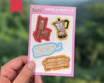 Abuela Pack 1.0 Matte Sticker Sheet | Greca, Cafetera, Cafe, Sofa, Plastic, Notebook, Boricua, Puerto Rico, Gift, Laptop, Water bottle