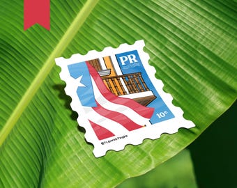Puerto Rico Stamp Matte Sticker | Boricua, Cute, Old San Juan, Pride, Flag, Bandera, Laptop, Gift, Water bottle, Cell Phone, iPhone