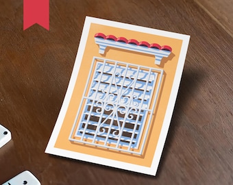 Puerto Rican Window Postcard | Sofrito, Boricua, Platano, Wall Art, Mail, Summer, Coqui, Print, Travel, Gift, Friend