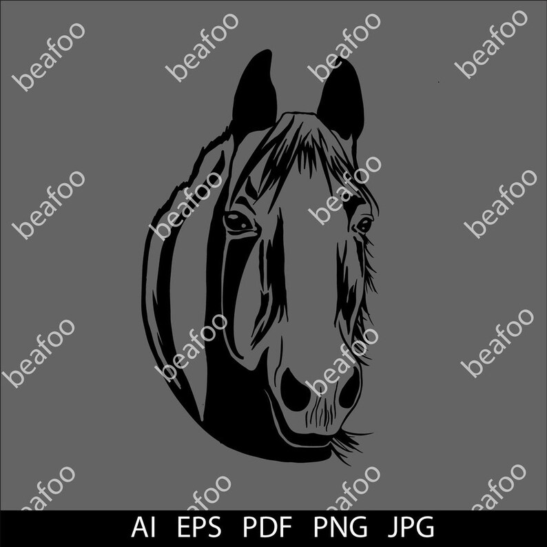 Horse Head Drawing Vector AI, PNG, Eps, Pdf, Jpg Instant Download, Graphical Art Print Etsy