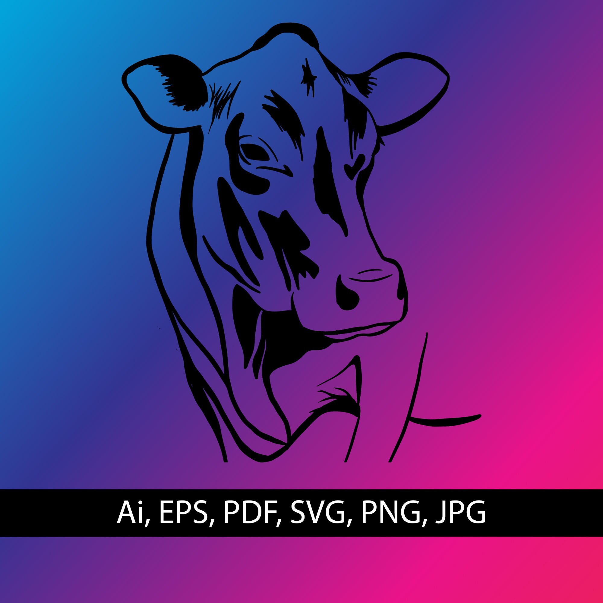 Jersey Cow Drawing VECTOR Ai Png Eps Pdf Jpg Svg Instant Etsy