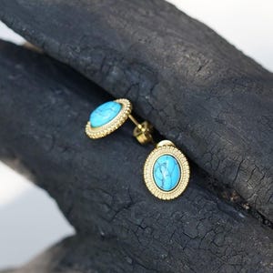 Jewelry set, earrings and necklace gold with turquoise pendant, turquoise earrings made of 18k gold-plated stainless steel, stainless steel jewelry
