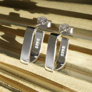 Creoles, earrings silver hanging 925 silver rectangular, sterling silver, beautiful silver jewelry