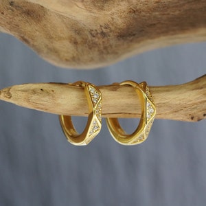 Earrings Silver Gold, Zirconia Earring made of 925 silver as sterling silver or with 18k gold plated, silver jewelry