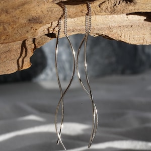 Sterling Silver Threader Earrings, Minimalist 925 Silver Curved Bar Earrings, Gift for Her, Wedding Silver Jewelry Earrings