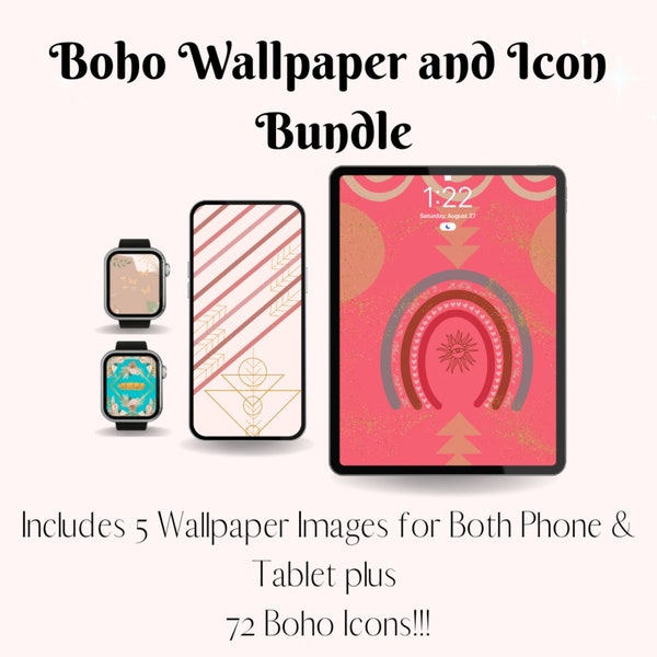 Boho IOS Wallpaper and App Icon Bundle; Phone and Tablet Background Images; Bohemian Aesthetic; Home and Lock Screen Abstract Icon Pack