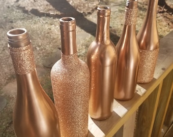 Rose Gold Glitter Wine Bottle Vase | Wedding Centerpiece Decor