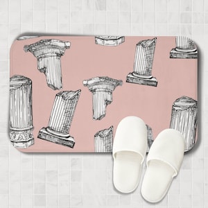 pink roman doric column bath mat, art history gift, roman arcitecture, fun bath mat, gift for new home owners, light academia