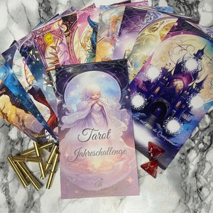 Annual Challenge Tarot with accessories/tracker on the back and annual overview