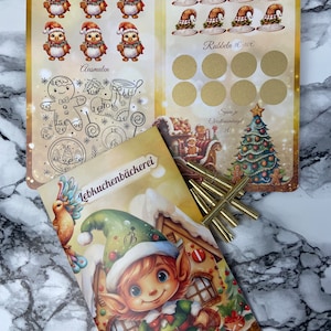Lebkuchenbäckerei Klappkarte - Sparchallenge mit Rubbel-Würfel-Losen u. Sparfeldern sowie mit 6 goldenen Losen / Weihnachten