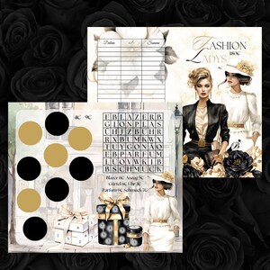 Fashion Ladys/ Sparchallenge zum Rubbeln, Rätseln und sparen / Klappkarte für A6 Zippertaschen