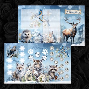 Tiere aus dem Winterwald / Winterliche 3er-Klappkarte / Sparchallenge zum Rubbeln, Losen, Würfeln und sparen / für A6 Zippertaschen