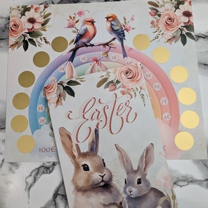 Klappkarte Easter / Sparchallenge zum Rubbeln und sparen / für A6 Zippertaschen
