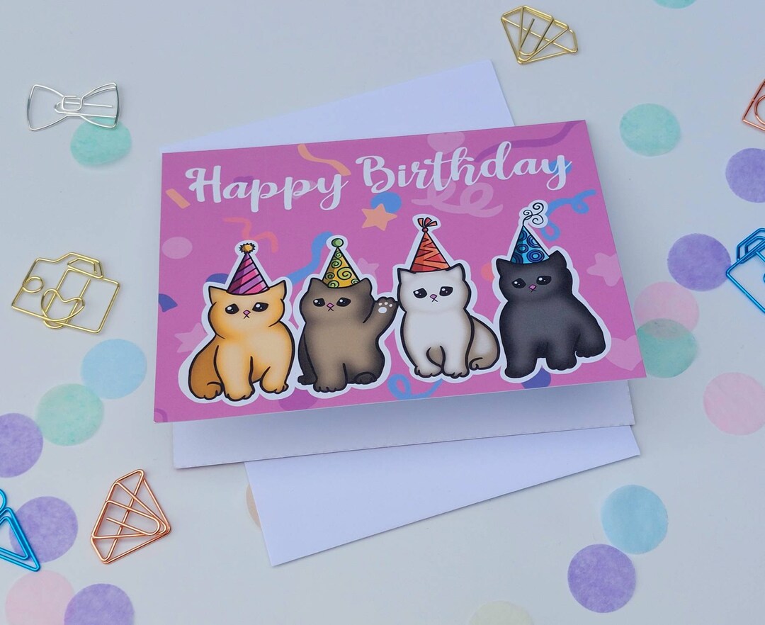 Party Cats in Party Hats Birthday Card A6 Blank for Your Own Message - Etsy