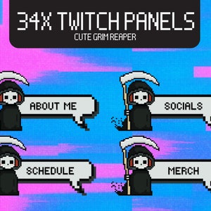 34X Pixel Halloween Leuke Magere Hein Twitch-panelen | Eng | Schedel | Donkere esthetiek | 8-bits