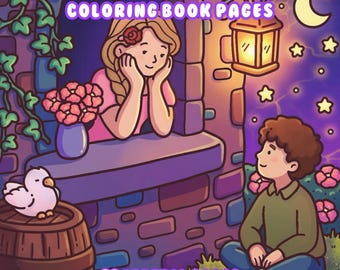 Once Upon A Time: 32 Super Cute Coloring Book Pages for Relaxing Featuring Couple Characters | Digital Download | Fairytale Moments