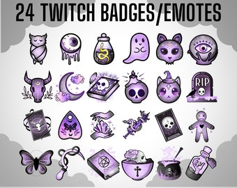 24x Purple Mystic Witchy Occult Twitch Sub Badges | Emotes | MEGAPACK | Halloween Theme