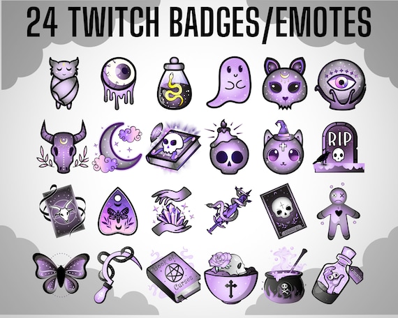 24x Purple Mystic Witchy Occult Twitch Sub Badges | Emotes | MEGAPACK | Halloween Theme
