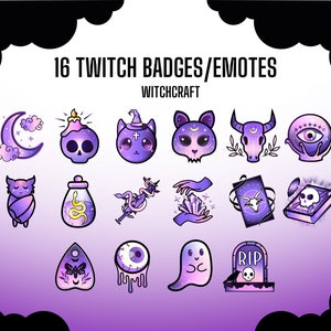 16x Purple Mystic Witchy Occult Twitch Sub Badges | Emotes | Halloween Theme