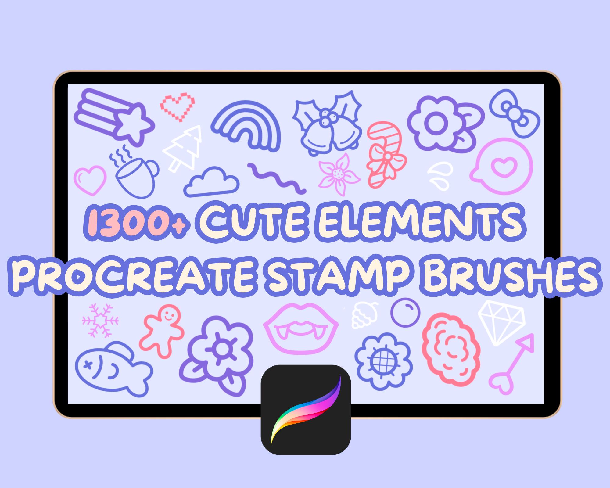 1300+ Procreate Kawaii Stamp Brushes – Cute Doodles, Christmas, Flowers, Stars, Clouds, Animals, Retro & Food