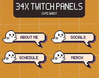 34X Cute Pixel Ghost Speech Bubble Twitch Panels | Halloween | Occult | 8-bit