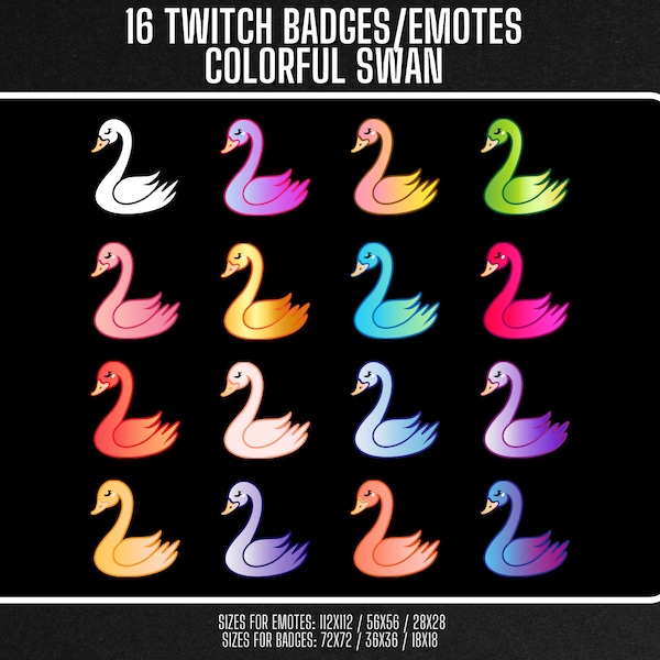 16x Colorful Swan Twitch Badges / Emotes