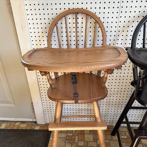 Bow back HIGH CHAIR - Solid Oak Child Booster Seat & Tray (option) - Amish Handcrafted USA, High Chair, Wooden High Chair