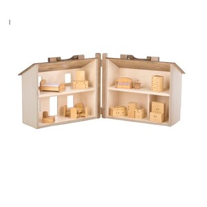 Wooden doll house with furniture set, Portable and Foldable, Doll House, Miniature house, Play House, Wooden Play House, Doll’s House