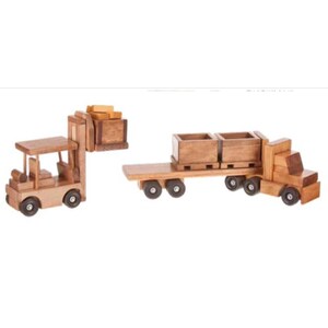 Skid Truck w/ Fork Lift, Wooden Tractor Trailer, Wooden Truck, Truck, Semi Truck, Construction Toy, Tractor Trailer, 18 Wheeler