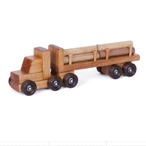 Truck w/ Log Trailer, Semi Truck, Truck, WoodenTruck, 18 Wheeler toy,Tractor Trailer