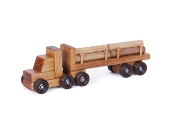 Truck w/ Log Trailer, Semi Truck, Truck, WoodenTruck, 18 Wheeler toy,Tractor Trailer