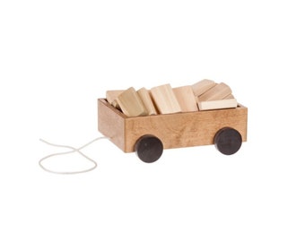 Wagon w/ Blocks, Toy Blocks, Learning Blocks, Wooden Kid's Toys, Toddler Toy, Wood Toy, Block toy