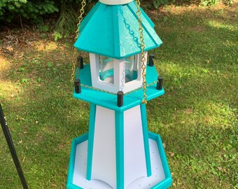 Amish Handmade Lighthouse Bird Feeder, Coastal Garden Decor