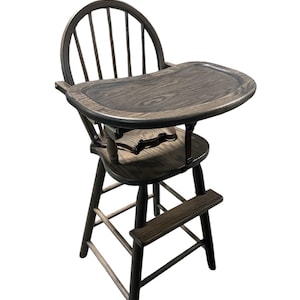Bow back HIGH CHAIR - Solid Oak Child Booster Seat & Tray (option) - Amish Handcrafted USA, High Chair, Wooden High Chair