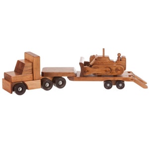 Low Boy w/ Bulldozer, Construction Toys, Wooden Semi Truck, Wooden 18 Wheeler, Wooden Truck and Trailer, Toy Truck, Tractor Trailer