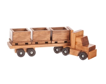 Truck w/ Skid Trailer, Wooden Semi Truck, Wooden Truck, 18 Wheeler Toy, Construction Toys, Tractor Trailer, Semi Truck