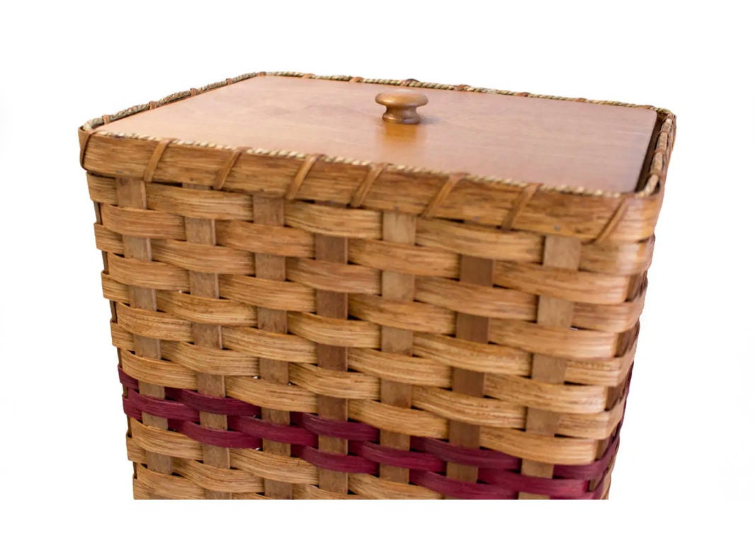 Custom 13 Gal. Kitchen Wastebasket Trash Basket W/ Wooden Lid, Amish Hand Woven Basket, 13