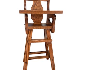 Doll High Chair, High Chair, High Chair for 12” and 18” dolls, Amish Made wooden Doll High Chair, American Girl Doll