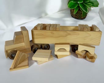 Wooden Semi Truck with Block Set, Wooden Truck and Trailer, Semi Truck, Wooden 18 wheeler, Semi, 18 Wheeler, Semi, Truck and Trailer