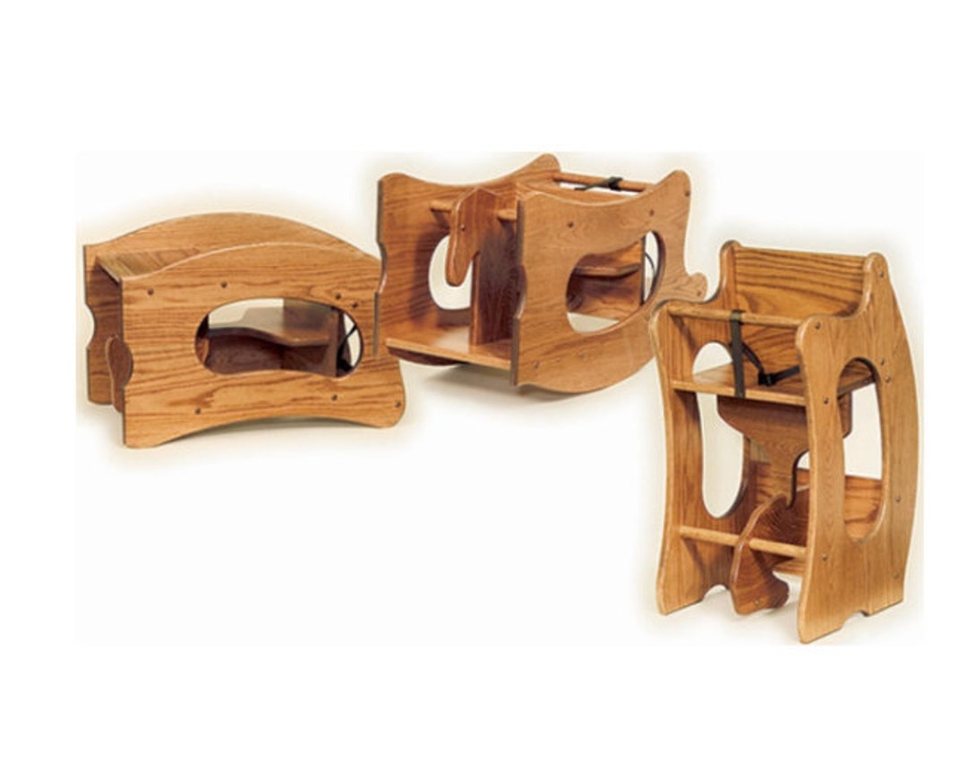 3 in 1 High Chair Rocking Horse Desk Combo SOLID OAK Amish Made, Wooden