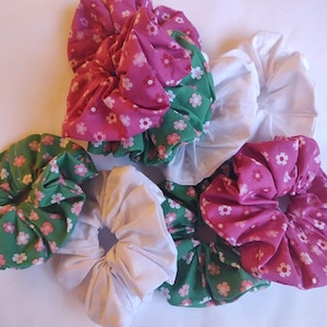 Floral Cotton Blend Scrunchie: 8in Elastic Hair Tie