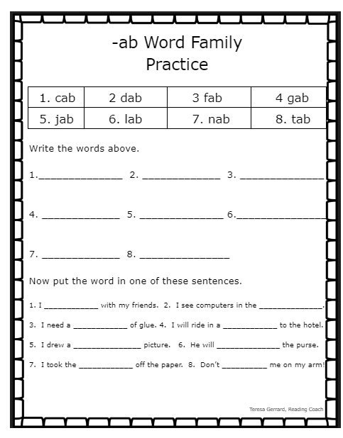 ab word family word work